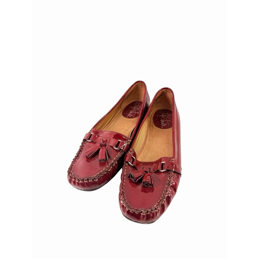 🩰 LifeStride Flats Tassel Loafers sz 8 M Bugundy Red Wine Patent Leatherette